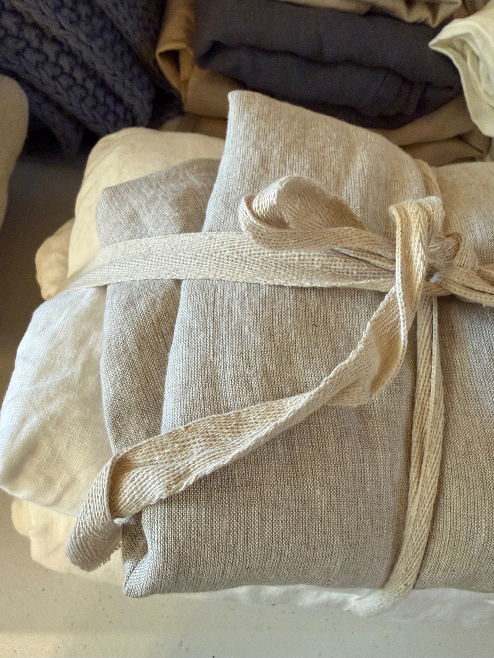 White Linen King Fitted Sheet and 2 Natural Chambray Pillowcases - Retail $154